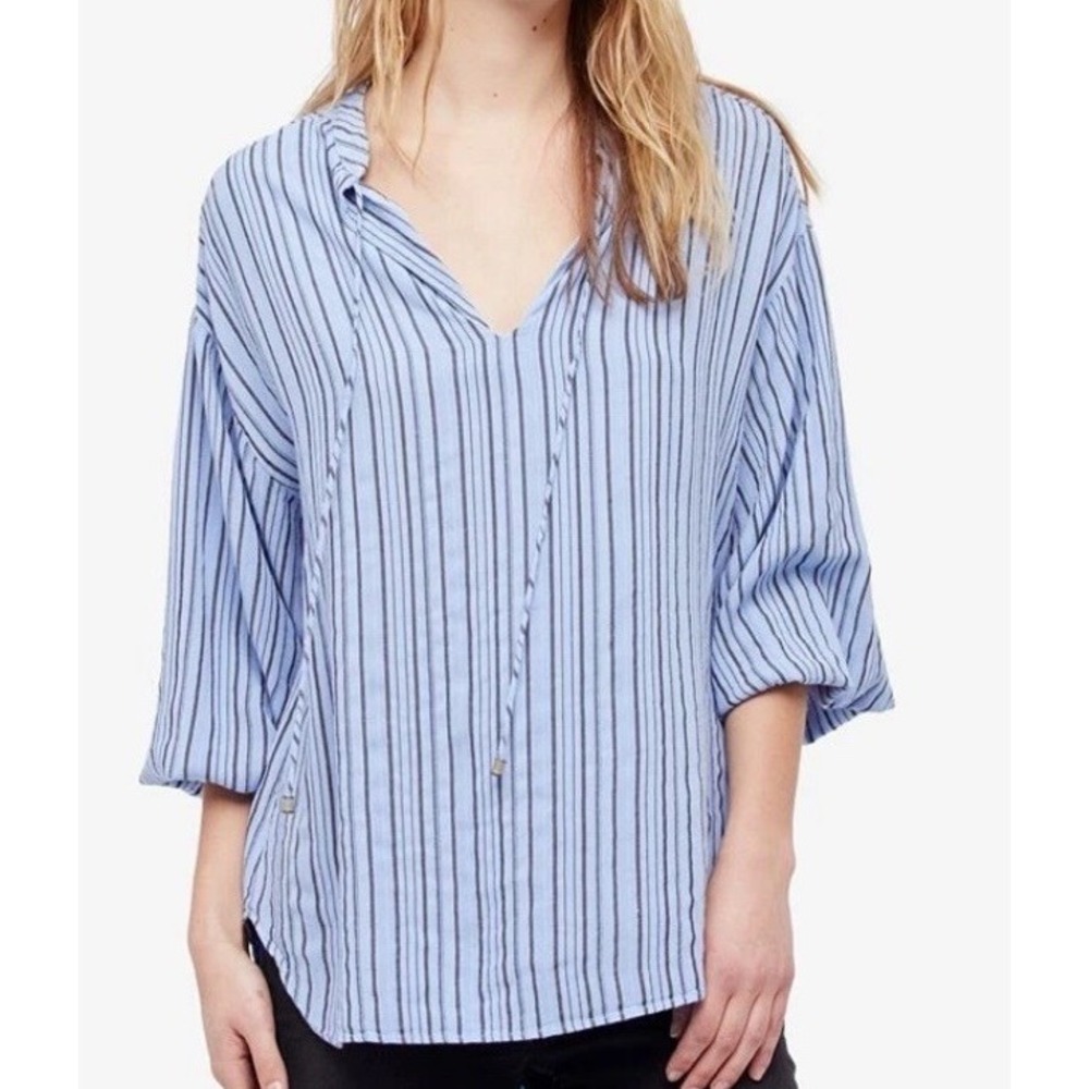 Free People Rhythm of the Night Striped Tunic Top Blue Womens Medium